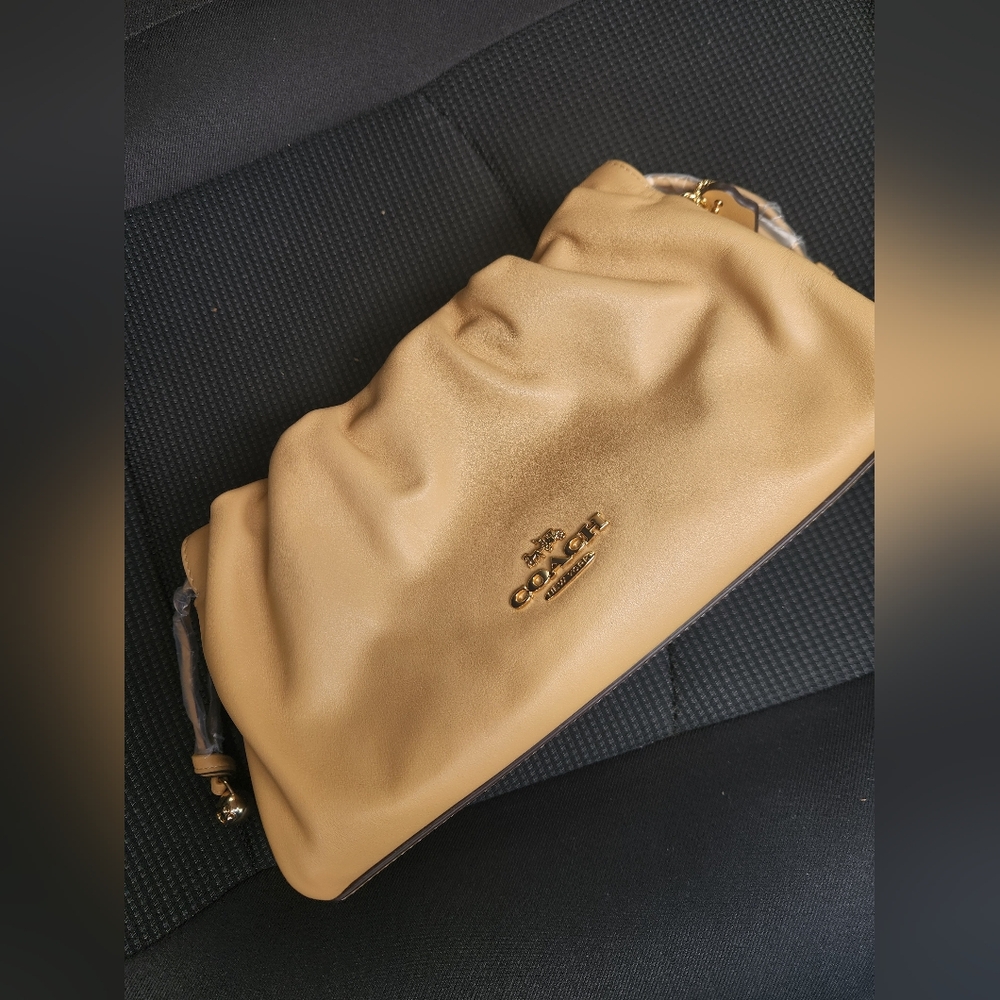 Coach Tan Leather Crossbody Shoulder Bag with Gold Hardware